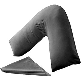 V Shaped Pillow case, 350 THREAD COUNT, 100% COTTON SATEEN, Plain Dyed Orthopaedic, Size: 84cm x 34cm, COLOR DARK GREY