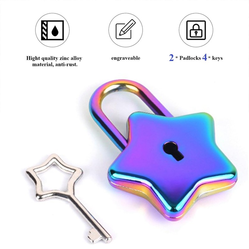 LITAITAI Mini Star Shape Decorative Padlock,Gold Star Lock with 2
