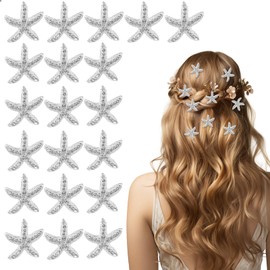 Yuanchu 20Pcs Starfish Hair Clips, Rhinestone Beach Hair Clips Rhinestone Mermaid Jewelry Crystal Wedding Headpiece(Silver)