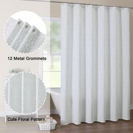 Aiyufeng Shower Curtain Green, Fabric Shower Curtain Set with 12 Shower Curtain Hooks, Farmhouse Cloth Sage Green and White Shower Curtain, Washable Bathroom Shower Curtain Sets, 72x84 Inches