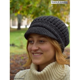 MELEGARI Knitted Hat with Visor Brenta Peak Hat Alpaca Wool Made in Italy Women Girls Autumn Winter, darkgray