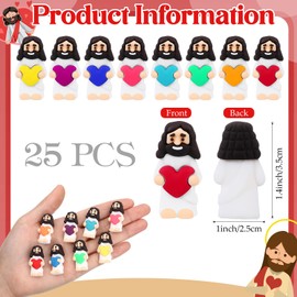 Bememo 25 Pack Little Jesus Figures Mini Rubber Jesus Toys Bulk Mini Jesus Figurines Hide and Seek Religious Gifts for Sunday School Baptism Easter Valentine‘s Day Party Supplies(White, Colorful)