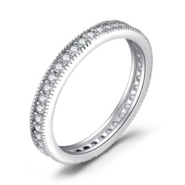 JewelryPalace 925 Sterling Silver Wedding Bands Cubic Zirconia stackable eternity ring 0.6 carat 2.5mm 14K gold plated promise ring for her size 4.5