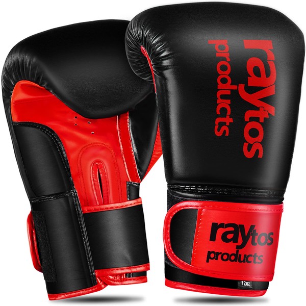 Raytos Boxing Gloves 8oz 10oz 12oz Breathable Kickboxing Training Gloves Punching Gloves MMA Gloves Sandbag Karate Mitts Stress Relief Lack of Exercise Kids Unisex Punching Gloves Boxing Gloves Thick Durable Comfortable Boxing Gloves (12oz, Black & Red)
