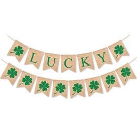 2 Pack St Patrick's Banner Burlap, Lucky Shamrock Burlap Garland Banners, St. Patrick's Day Decorations | Irish Lucky Day Home Decor | Mantel Fireplace Decor