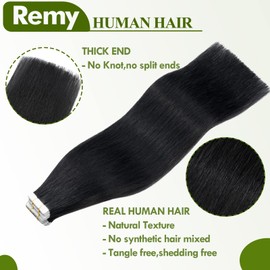 S-noilite 24" Jet Black Remy Tape In Hair Extension 40pcs Set Tape In Hairpiece Human Hair Silky Straight With Invisible Double Side Tape Skin Weft Brazilian Hair Seamless 100g,2.5g/pcs(24",#1)