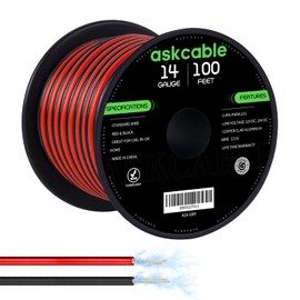Askcable 14 Gauge Wire, 14 AWG Electrical Wire Cable, 2 Conductors Red Black Wire, Copper Clad Aluminum(CCA) Flexible PVC Extension Cord for Speaker, Hookup LED Strips, Automotive 12V/24V DC (100FT)