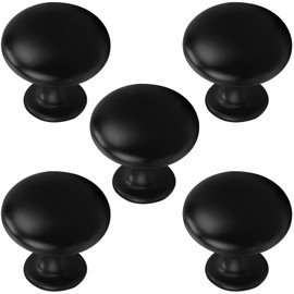 Probrico 5 Pack Cabinet Round Knobs in Black Finish,Kitchen Cabinet Pulls Hardware,1-3/16 inch(29.5mm) Diameter Furniture Pull Knobs