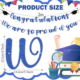 TaoBary Graduation Decorations 4"×6" Graduation Photo Banner Class of 2025 Banner and K-12th Picture Grade Congrats Grad, We Are So Proud of You Party Supplies(Blue Black)