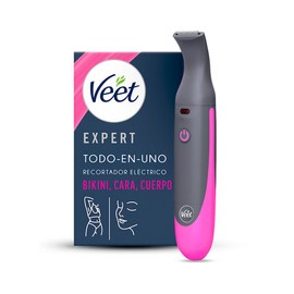 Veet® Expert Recortador Eléctrico todo en uno para mujer | Recortador de vello eléctrico para zona de bikini, cara y cejas | Recargable con carga USB y accesorios | 100% resistente al agua