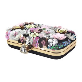 Women's Sequins Floral Wedding Party Clutch and Chain Strap Shoulder Bag Evening bag, Black