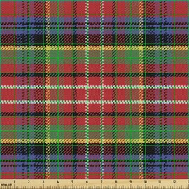 Ambesonne Plaid Fabric by The Yard, Caledonia Scottish Traditional Pattern Tartan Motif Abstract Squares Ornate Quilt, Decorative Fabric for Upholstery and Home Accents, 2 Yards, Red Green