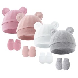 Newborn Baby Hats and Mittens Set, 4pcs Hats Set E, One Size