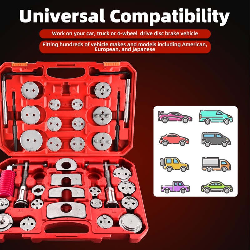 8MILELAKE 35pcs Disc Brake Caliper Tool Kit, Heavy Duty Disc