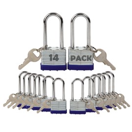 SEPOX® 12Pcs Set Laminated-Padlocks with Key Different, Extra Long-Shackle, 1-9/16" 40MM Heavy-Duty Steel Lock Body Each Lock with 2 Big Key for Outdoor & Indoor Lockers-Lock,Fence,Gate, Tool-Box