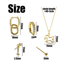 FDGGT Set of 4 women's earrings and 1 piece bow necklace, rhinestone jewellery, fashionable simple jewellery, sparkling jewellery, women's jewellery