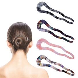 GUGUMO Large U Shape Hair Fork 4.5-inch French Hair Pin for Thick Long Hair, Acetate 2 Prong Bun Hair Sticks Chignon Women Vintage Hairstyle Accessories, 4 Pack
