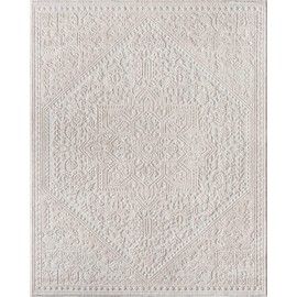 Well Woven Harlow Collection Cloud Medallion Ivory - Modern Tribal Minimalist 2x7 Runner Rug - Ideal for Hallway & Bedroom - Durable, Stain Resistant & Easy to Clean