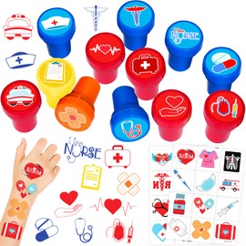 36PCS Nurse Party Favors - 24PCS Pre-Cut Temporary Tattoos & 12PCS Stamps - Ideal Nursing Graduation Appreciation Themed Birthday Card Decorations Supplies Goodie Bag Kids Gifts Classroom Rewards