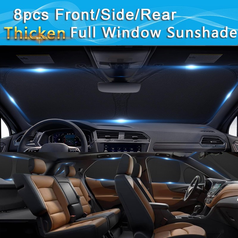 KMF 8pcs Thicken Sun Shades for Honda Pilot 2016-2022 Accessories,