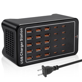 USB C Charger Block, 125W(25A) 25 Port (15 USB A & 10 USB C Port) Home USB Charging Station for Multiple Devices, Portable Desktop USB Wall Charger Suitable for Office School Shop Hotel Travel