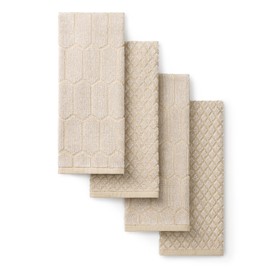 Martha Stewart Honeycomb Chambray Textured Kitchen Towel 4-Pack Set, 100% Cotton with Absorbent Terrycloth, Decorative Kitchen Towels, Natural, 16"x28"