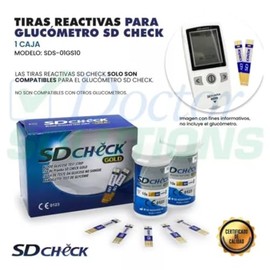 SD CHECK | Tiras Reactivas para Medir Glucosa en Sangre Glucómetro SD Check Gold Caja con 50 Piezas