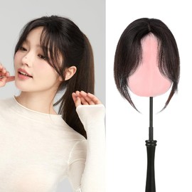 Rebecca Bangs Wig, Human Hair Bangs, Partial Wig, Eight Shaped Bangs, Women's Fluffy Natural, High Cup, Face Correction, Parietal Hair Enhancement, Gray Hair (1B/Natural Black)