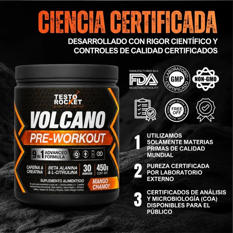 Pre Entreno Testo Rocket Volcano con Creatina y Citrulina para