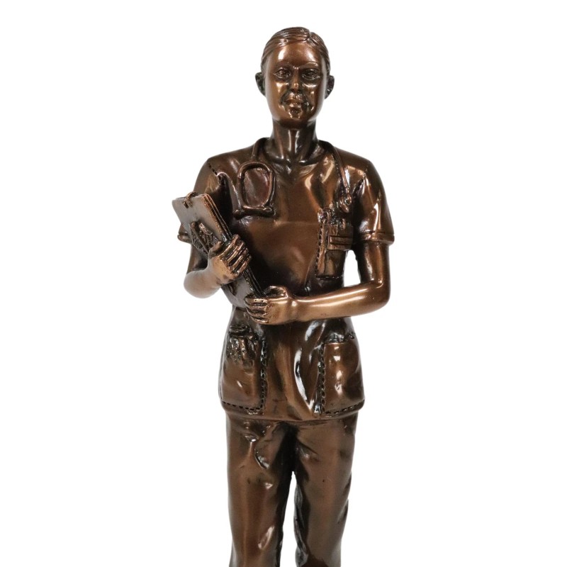 Medical Professional Physician Female Nurse Doctor Bronzed Resin Statue W/