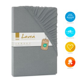 Lavea Jersey Fitted Sheet, Maya Series, 100% Cotton, High-Quality Workmanship, Elasticated and Oeko Tex 100 certified, Mid-Grey, 120 x 200 cm