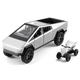1:22 Scale Diecast Toy Trucks, Metal Pull Back Pickup with Mini ATV, Vehicle Playset for Kids, Birthday Gift for Boys 3+ (Silver)