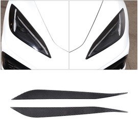 Front Headlight Brow Sticker Trim Soft Carbon Fiber 2PCS Compatible with Corvette C8 Stingray 2020 2021 2022 2023 Car Body Styling Decorative Decals (Black Carbon)