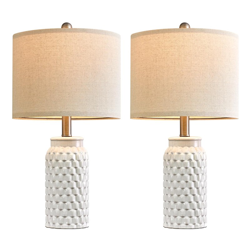 USumkky 20.5" White Modern Ceramic Bedside Lamp Set of 2