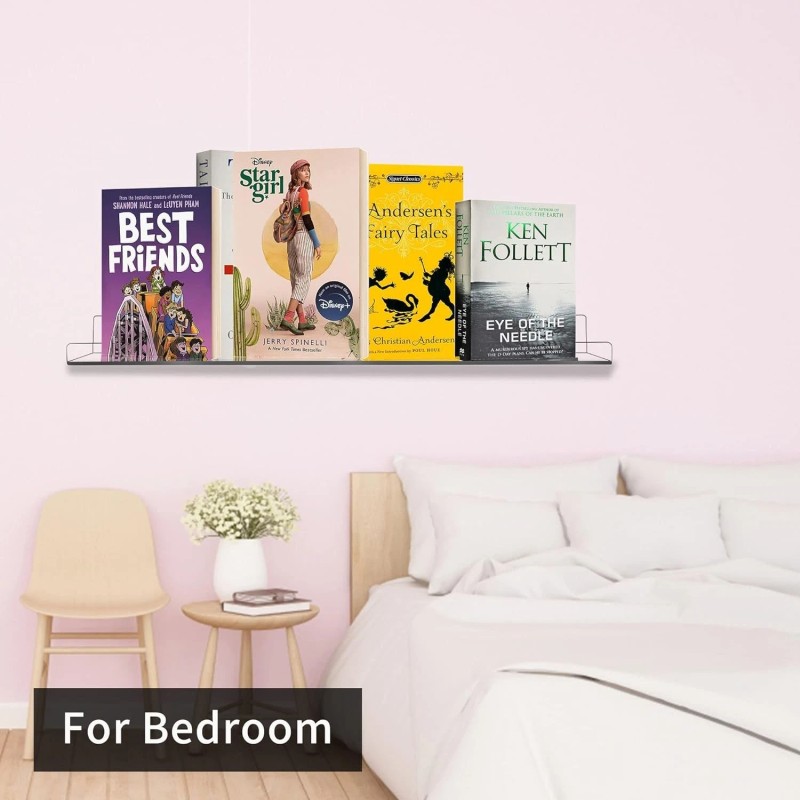 Unbranded 4 Pack 24-Inch Long Clear Acrylic Floating Shelves Wall