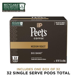 Peet's Coffee, Medium Roast Single Serve Coffee Pods - Big Bang, 32 Count (1 Box of 32 Pods)