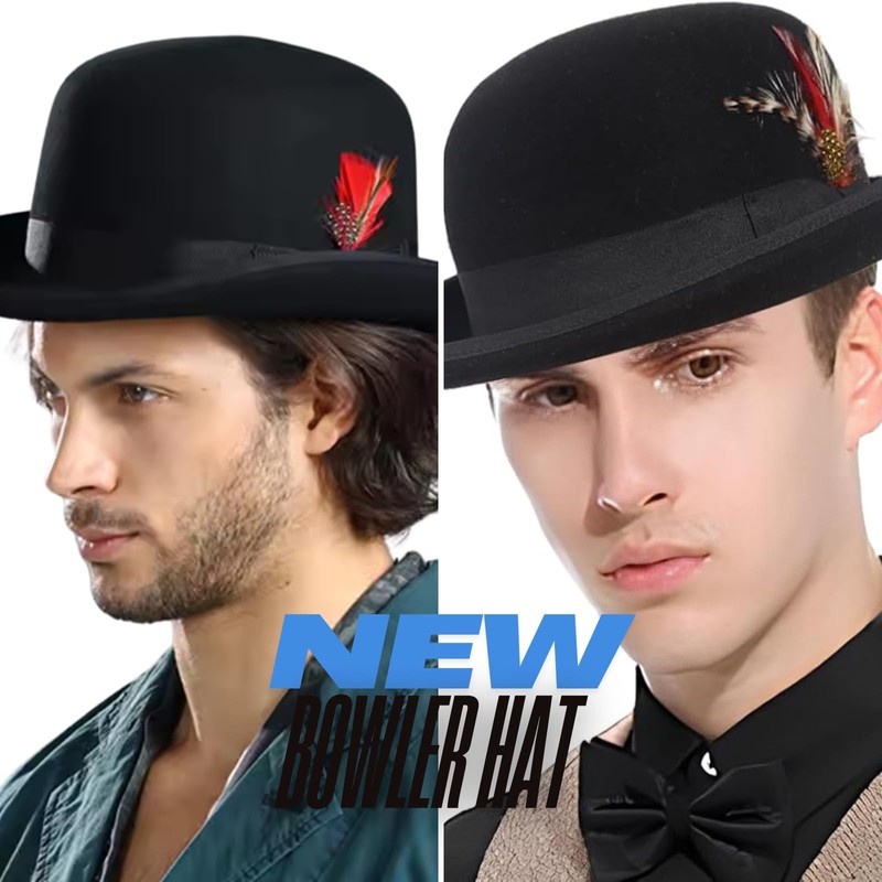 Trenzeo Classic Bowler Derby Hat, Victorian Style, Black, Formal Wear