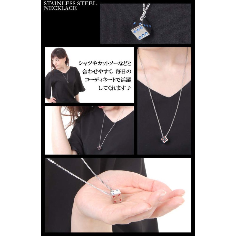 sakuto Men's Simple Gold Dice Necklace, Stainless Steel, Black, Silver,