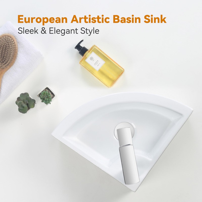 HOROW Corner Bathroom Sink, 18"x 13" White Porcelain Wall Mount