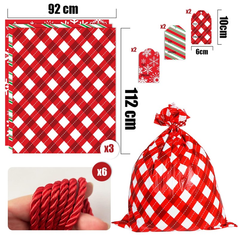 DERAYEE Christmas Wrapping Bag, Plastic Bag, Extra Large, 44.1 x