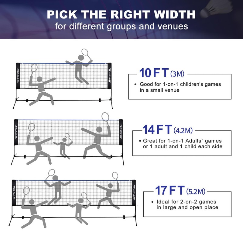 BAGAIL All-in-1 Badminton Net, Height Adjustable (Up to 5.1') Kids