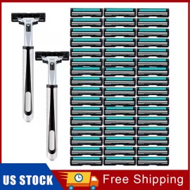 54 Twin Stainless Steel Blades Shaving Disposable Razors with 2 Handles for Men