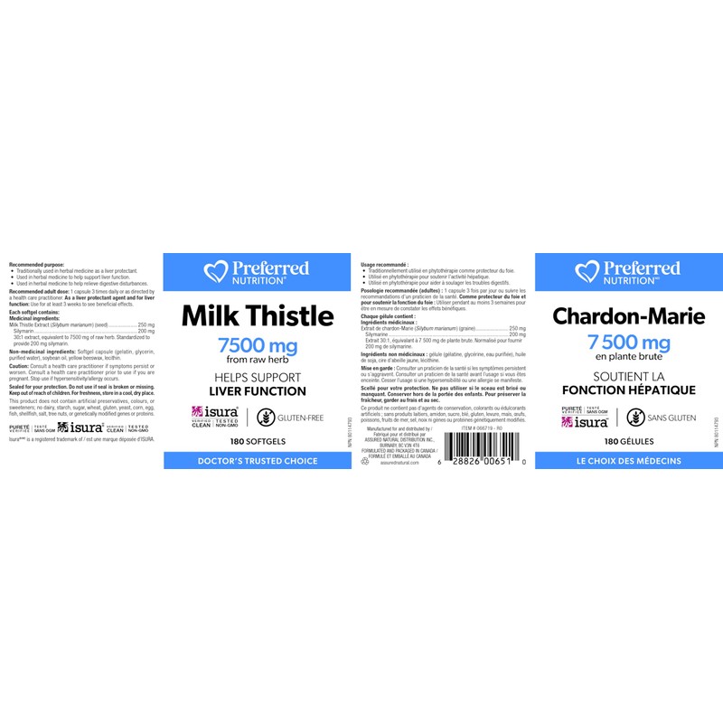 Preferred Nutrition® Milk Thistle 7500 mg of Raw Herb, 180