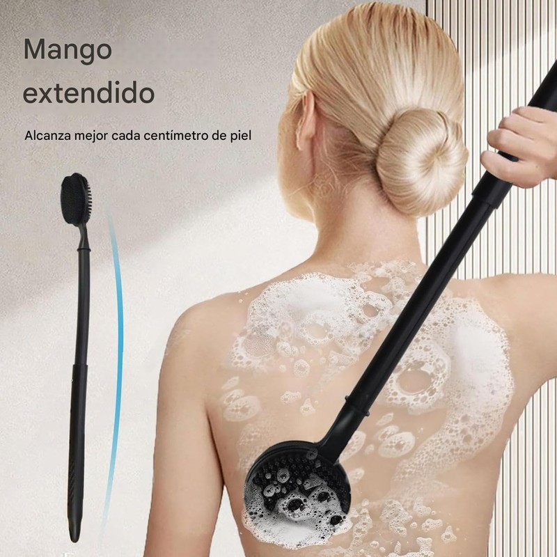 Cepillo de baño de doble cara con mango extensible, con