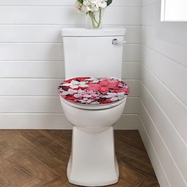 Wiryuouvt - Juego de fundas de asiento de inodoro para baño, diseño de flores rosadas, se ajusta a la forma de la tapa del inodoro, funda redonda para asiento de inodoro, funda de computadora de