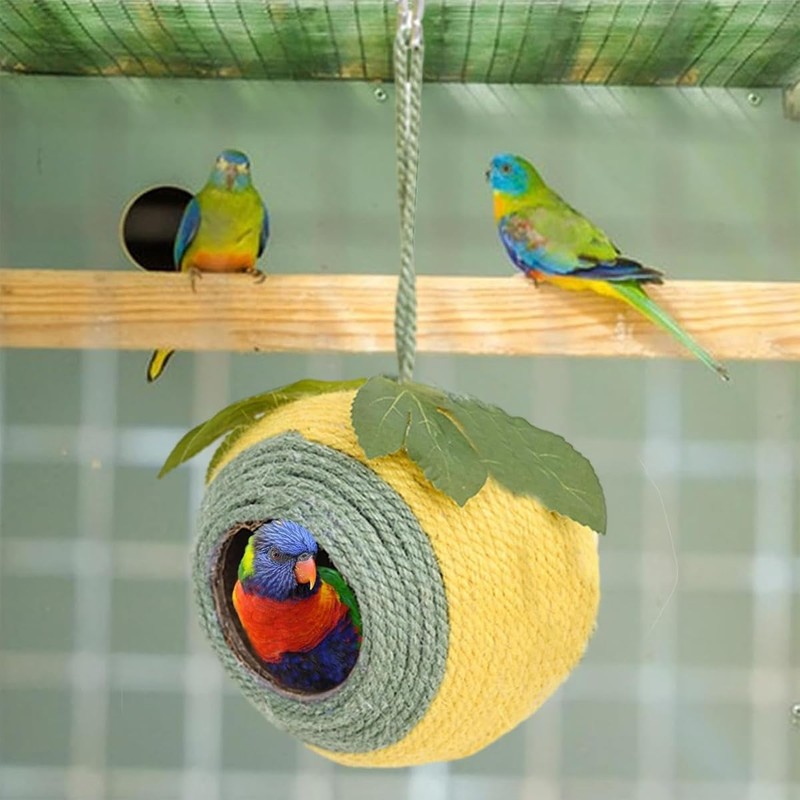 AIMALL Coconut Shell Bird Nest with Colourful Braided Rope and