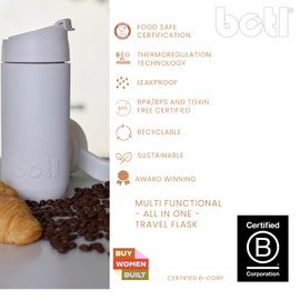 One Green Bottle - Brew Flask Stainless Steel Reusable Insulated Drink Cup, Leak-proof Metal Bottle, Multifunctional with Hinged Lid, Handle and Carrier, 400 ml, White