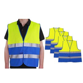 4business Pack of 4 Hi-Vis Vests Yellow Blue EN ISO 20471 for Adults Sizes S - 3XL Polyester Washable Safety Vest Signal Vest Set of 4 (L/XL)