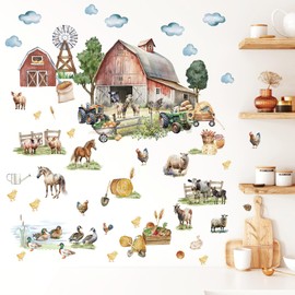 Large Farm Animal Wall Decals Peel and Stick Vintage Farmhouse Funny Animal Wall Stickers Cute Sheep Chicken Rooster Duck Horse Pig Cow Farm Wall Stickers for Kids Room Playroom Decor