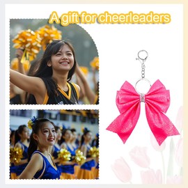YangQian Pink Glitter Cheer Bow Keychain Charm for Bag Purse Backpack Charms for Women Girls Cheerleader Rhinestone Cheer Keychain Accessories for Women Girls Team Cheerleading Sports